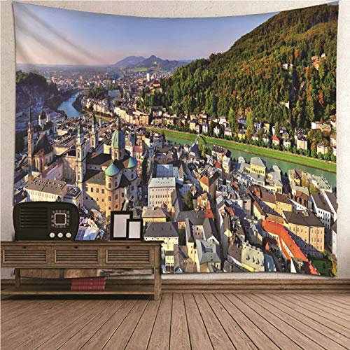 Banemi Küchen Teppiche, Gobelin Wandbild Mehrfarbig Schöne Europäische Stadt Polyester Gobelin Schlafzimmer Dekor 350x256CM