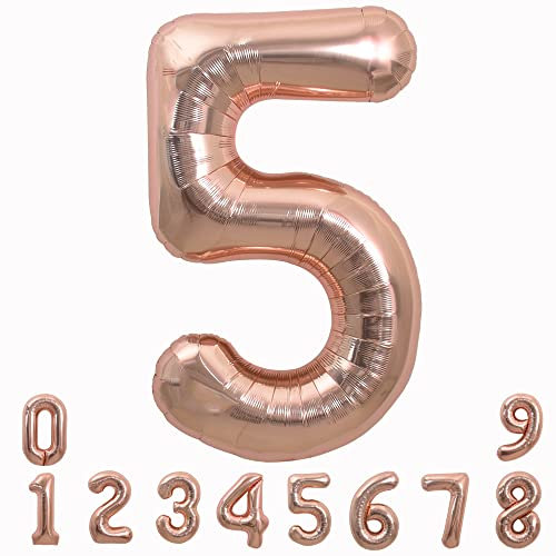 TONIFUL 40 Inch Rose Gold Large Numbers 0-9, 5 Digit Helium Foil Mylar Balloons for Birthday Party Anniversary Supplies Decoration