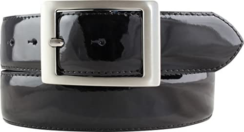 Lack-Gürtel aus Leder mit Doppel-Schließe 4 cm | Glänzender Ledergürtel 40mm Herren | Eleganter Gürtel made in Italy | Schwarz 95cm