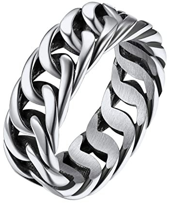 FindChic Herren Ring Edelstahl Kubanischer Kettenring 7,0mm breit Damen Gothic Fingerring Hip Hop Männerringe Sillber 13