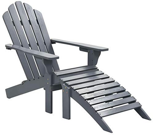Leepesx Gartensessel mit Fußstütze, Gartenstühle, Gartenmöbel, Balkonstuhl, Garten Stühle, Terrassenstühle, Balkonmöbel, Holz Grau