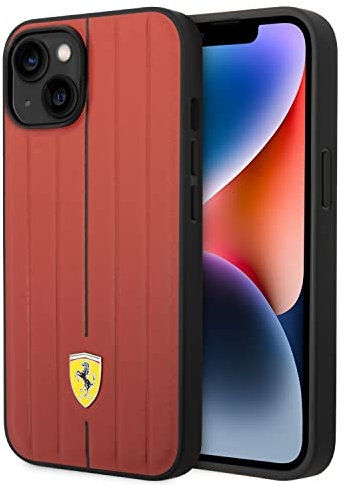 Ferrari Handyhülle für iPhone 14 Zoll Rot Geprägte Streifen Schutzhülle Leder Strapazierfähige & Anti-Scratch Case mit Easy Snap-on, Stoßdämpfung & Signature Logo