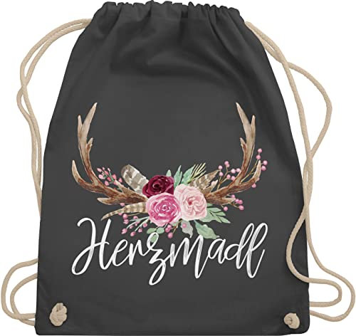 Turnbeutel Rucksack - Kompatibel mit Oktoberfest Tasche - Herzmadl - Unisize - Dunkelgrau - mitbringsel aus bayern trachtenrucksack bayrische madl beutel trachtentaschen bayrisch hirsch
