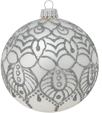 Krebs Glas Lauscha - Weihnachtsdekoration/Christbaumschmuck aus Glas - Weihnachtskugeln - Motiv: Silber matt mit Arabeske - Größe: 4 mal 10cm