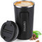 ERBO Kaffeebecher to go, Thermobecher Edelsthal, Auslaufsicher Kaffeetasse Kaffeebecher mit Deckel, Kaffeetasse Thermobecher für Unterwegs Umweltfreundlich, Schwarz 510ml