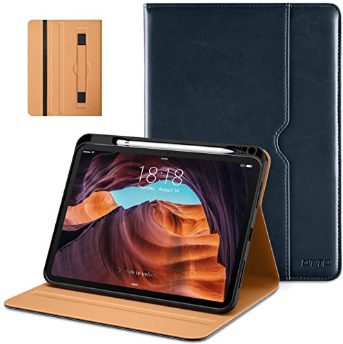DTTO Hülle für iPad (A16) 11. Generation 11 Zoll 2025, iPad 10. Generation 10,9 Zoll 2022, Premium Leder Business Folio Stand Cover mit Bleistifthalter - Auto Wake/Sleep, Blau