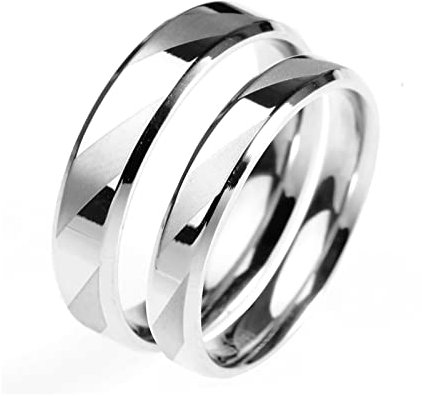 Freundschaftsringe Paar Edelstahl, Paar Ringe Verlobung Matt und Poliert mit Abgeschrägter Kante Schmuckgeschenk für Neues Jahr