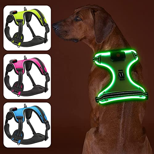 Bpawser Light Up Hundegeschirr LED Hundegeschirr No-Pull mit Griff Wiederaufladbare beleuchtete Hundeweste Geschirr Hundegeschirr für X-Small Small Medium Large X-Large Größe (Grün,S)