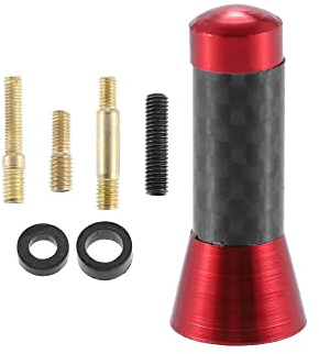 X AUTOHAUX 1 Set 3.5cm 1.38 Inch Car AM FM Radio Antenna Mast Universal | Red Carbon Fiber Pattern Black, Signal antenna