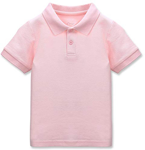 CUNYI Polo pour Garçons T-Shirt Uniforme en Coton Piqué Chemises d'école pour Enfants Hauts à Manches Courtes, Rose Pâle 130