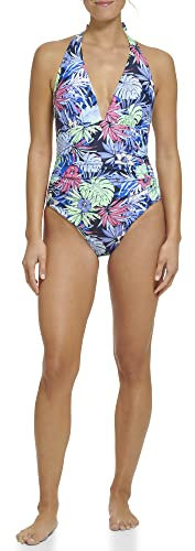 Tommy Hilfiger Damen Stretch Tummy Control Halter Neck One Piece Swimsuit Einteiler, Neo Mint, 42