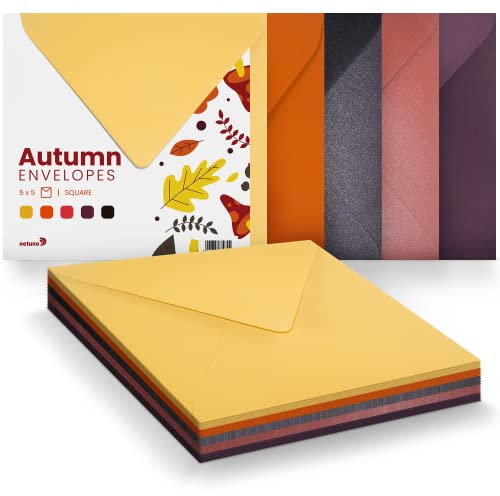 Netuno 25 Motiv-Briefumschläge Herbst 153x 153 mm Briefumschlag-Set bunt quadratische Umschläge Farben-Mix Paket bunte Umschlag-Mischung farbig sortierte Briefumschläge Papier coloured envelopes set