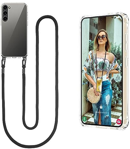 Casecret Handykette für Samsung Galaxy S23 5G Hülle mit Band Transparent Case Silikon Clear Handyhülle zum Umhängen mit Kette Schlüsselband Umhängeband Necklace Schutzhülle Schwarz
