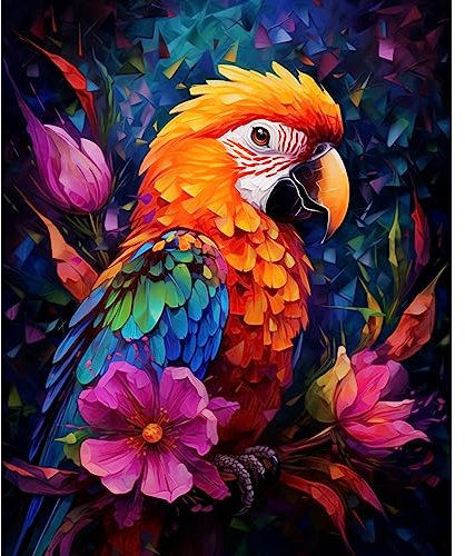 Tucocoo Papagei Malen nach Zahlen für Erwachsene Anfänger, Tier DIY Digital Ölgemälde Kits auf Leinwand mit Pinseln und Acrylpigment, Lotusblumen handbemalt für Heimdekoration, 40 x 50 cm (Rahmenlos)