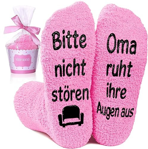 QXRXN Muttertagsgeschenk Oma Geschenk Geburtstag Socken mit Spruch Bitte nicht stören oma ruht ihre Augen aus Weihnachtsgeschenke für Oma, Lustige Geburtstagsgeschenk Weihnachten Geschenke für Oma