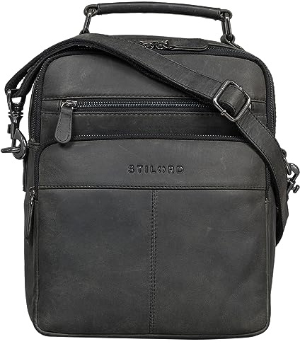 STILORD 'Joe' Modische Herrentasche zum Umhängen aus Leder Schultertasche Männer Umhängetasche Echtleder Studenten Tasche, Farbe:carbon - grau
