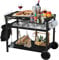 PIZZELLO Outdoor Grill Cart 95 cm x 62 cm Three-Shelf Pizza Oven Stand Table with Wheels Dining Cart Table for Outside Patio, Movable Kitchen Cooking Prep Table BBQ Cart for Home Party Camping, Black