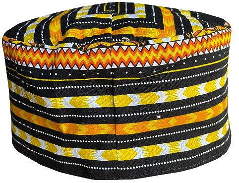 DA'IKI African Dashiki Kufi Hut Afrika Kente Muster Kofi Hut Afrikan Cap, Schwarz/Gelb, M