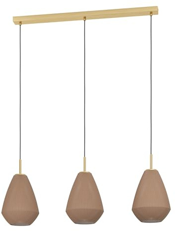 EGLO Hängelampe Caprarola, 3-flammige Pendelleuchte über Esstisch | Esszimmerlampe aus satiniertem Glas und Metall in Messing, Hängeleuchte mit E27 Fassung, 90 cm