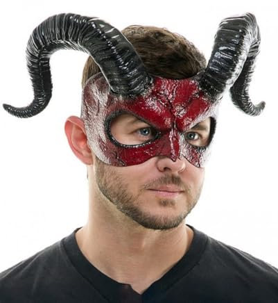 Horror-Shop Diabolische Halbmaske mit Hörnern - Horror - Teufelsmaske - Maske - Erwachsene - Halloween Fans, Kostüm Enthusiasten - Unisex