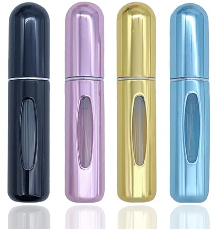 Bestac Lot de 4 mini vaporisateurs de parfum rechargeables portables vides pour voyage et sortie (5 ml)