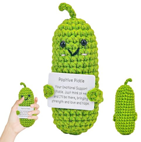 Glücksbringer Emotional Support Pickles,Positive Gurke Puppe Pocket Hug Geschenk Positive Energie Pickle Puppe,Emotional Support Pickled Cucumber Gift mit Positivitätskarte für Ornament Geschenk