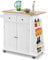 TANGZON Kitchen Island on Wheels, Rolling Kitchen Storage Trolley with Cabinet, Rubber Wood Worktop, Adjustable Shelf, 2 Drawers & 3-Tier Spice Rack, Dining Room Utility Serving Cart Sideboard (White)