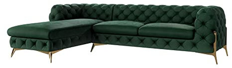 S-Style Möbel Milton Chesterfield Ecksofa Sofa L-Form Couch Eckcouch Wohnzimmer Möbel Wohnlandschaft Polstersofa mit Metallfüßen 5-Sitzer 305x200x73 cm Flaschengrün Links