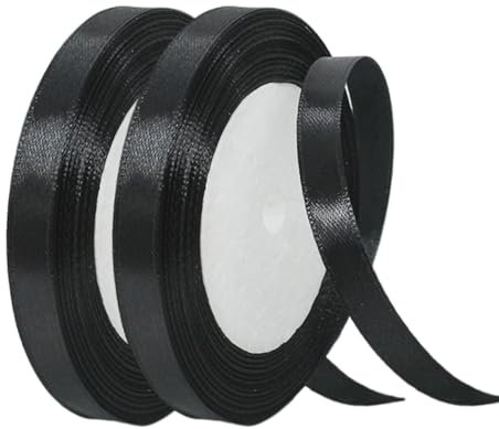 Satinband Schwarz 10mm Breit Geschenkband Satin,44m Satinbänder Schwarz Dick Schleifenband Dekoband Seidenband Geschenkverpackung Stoffband Geschenkbänder für Dekorieren Basteln Kleid Hochzeit