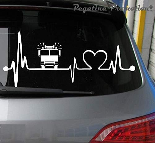 Rakelfix Herzschlag Feuerwehr Auto Hobby Aufkleber, ca.20 cm breite Hobbys Auto Autoaufkleber Sticker Heckscheibe Lack Vinyl Sport Sportaufkleber Auto-Aufkleber Aufkleber mit Verklebehilfe