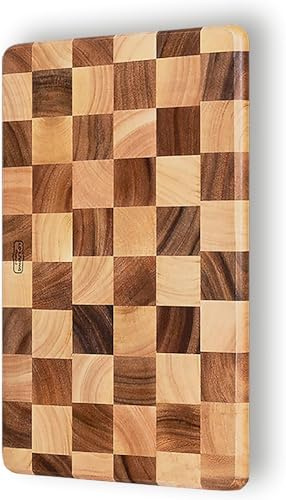 Thai Acacia Wood Monogram Rectangular Cutting Board w/Feet, best for chopping serving board, prep station, kitchen deco, cheese, meat, bread, veggies & fruits 15.7x10.2 / 17.7x11.8 (Large)
