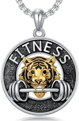 HARMONY BOLA Tiger Halskette Sterlingsilber für Herren Langhantel Anhänger Fitness Studio Schmuck Geburtstagsgeschenke für Jungen