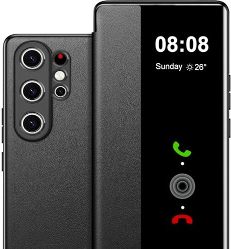 Handyhülle für Samsung Galaxy S23 Ultra 5G Hülle S View, Clear View Flip Leder für Samsung Galaxy S23 Ultra Hülle, Extra-Dünn Stoßfest Kratzfest Cover Case für Samsung S23 Ultra Tasche Clear S View