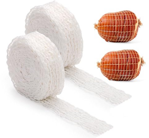 4 Rolls 65.6 ft Meat Netting Roll Size 16 White Meat Poultry Ham Net Mesh Beef Netting Butcher Twine Net for Cooking Ham Sausage Making