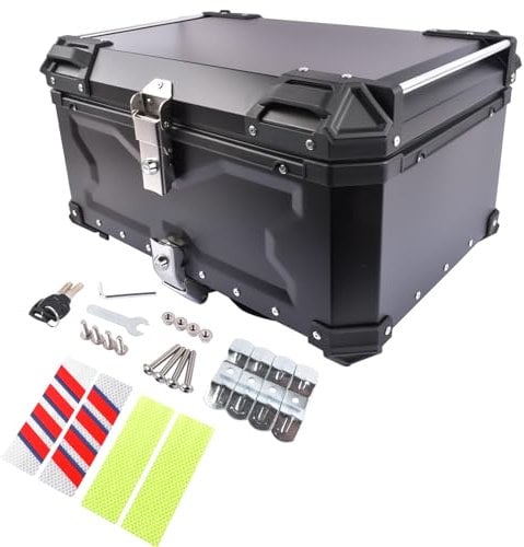 Hopzty 65L Motorrad Topcase, Wasserdicht Motorrad Top Box Topcase Roller Koffer mit Sicherheitsschloss, Motorradkoffer mit InstallierenTrägerplatte (Schwarz)