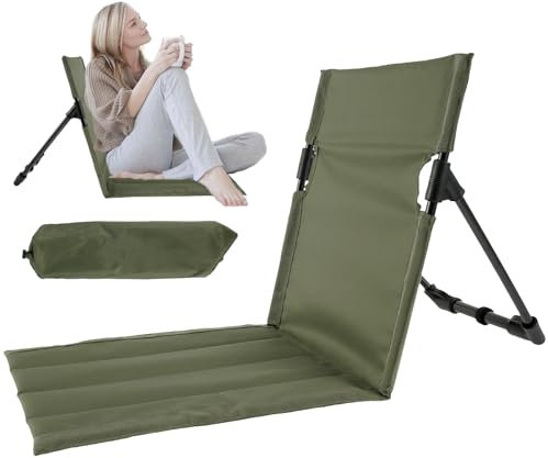 Silla de Playa Plegable Portátil, Tumbona Portátil con Respaldo Ajustable y Bolsa de Transporte, 39 x 37 x 42 cm, Colchoneta para Sol y Camping (Verde)