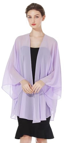 BEAUTELICATE Damen Chiffon Stola Brautjacke Brautstola für Abendkleid Elegant Cardigan Bolero mit Armloch für Hochzeit Festlich Strand Kimono Frühling Sommer,Flieder