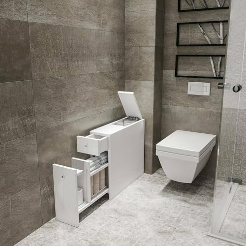 Dmora - Meuble sous lavabo Galene, Armoire de Toilette, Récipient pour lavabo, Meuble d'évier, 20x60h55 cm, Blanc