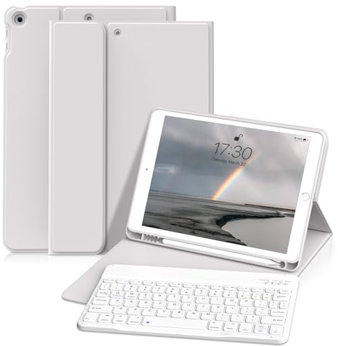 zoyu Tastatur Hülle für iPad 9. / 8. / 7. Generation 10,2 Zoll, Grau | Magnetisch Abnehmbarer Bluetooth-Tastatur mit Weiche TPU Rückseite Schutzhülle für iPad 9/8/7, QWERTZ Layout, Auto Wake/Sleep
