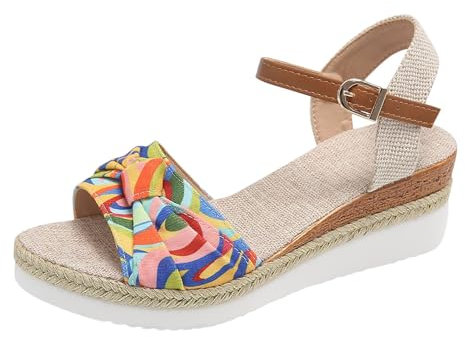 Allbestop Espadrilles Compensées Femme Espadrille Avec Bride Tressée pour Femme, Sandales Plateforme Été Chaussure Orthopedique Ete Sandales Élastique Chaussu(Rose,36)