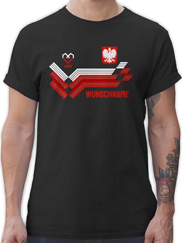 T-Shirt Herren - 2024 Fussball EM Fanartikel - Personalisierbares Polen Motiv Trikot | Individuelles Polska Design mit Wappen und Landesfarben | Mit eigenem Namen | Poland - XL - Schwarz