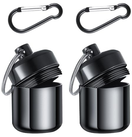 YUXIANLB 2 Pack Ear Plug Carrying Case Keychain, Waterproof Metal Earplug Case with Carabiner for Ear Plugs, Small Travel Pill Organizer Loops Ear Plugs Case Keychain Container Holder