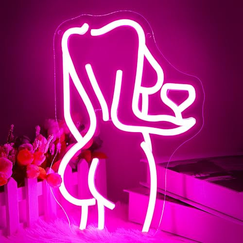 SHENEON Neon-Barschild als Wanddekoration Lady Back Neonschild für Bar Rosa Neonlichter für Bar Schlafzimmer Galentine’s Tag Geburtstagsfeier Beauty Neon Bar Beleuchtung,Size(7.87 * 11.81in)(XD017)