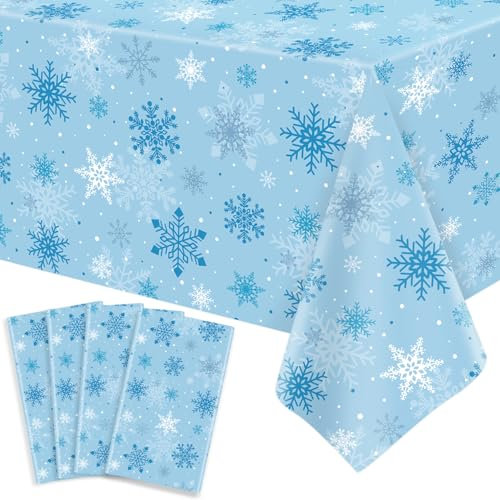 4PCS Weihnachten Blau Schneeflocke Tischdecke Schneeflocke Xmas Party Tischdecke Schneeflocke Tischtuch Weihnachten Tischdekorationen Winterurlaub Party Supply 51X86IN