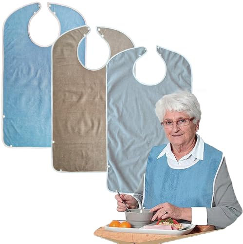 ZGNGLIZ Lätzchen für Erwachsene zum Essen von Frauen, Männern und älteren Menschen, waschbare, wiederverwendbare große Frottee-Lätzchen für Erwachsene, Kleidungsschutz mit Schmutzfänger