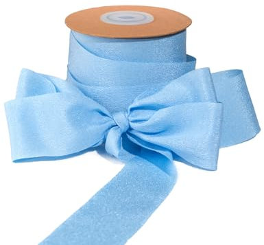 Sinbeon Geschenkband Blau, 3.8cm Breit 23m Schleifenband Chiffonband Stoff Satinband Deko für Hochzeit Geschenkverpackung Blumenstrauß Party Heim