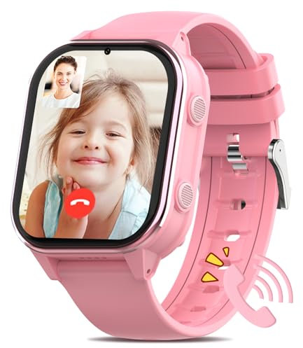 AXYWINBO Kids Smart Watch, 1.85 inch 4G Smartwatch Phone HD Video & Phone Call, 900mAh Battery, Kids GPS Watch with Real-time Locating, WIF/Bluetooth/SOS School Mode Music, Birthday Toy Gifts, Pink