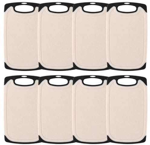 LDXDRU 8er Set Frühstücksbrettchen Kunststoff, 25 * 15cm Schneidebrett Klein mit Saftrille Rutschfest BPA frei, Frühstücksbrettchen Spülmaschinenfest,Schneidebrett Set Brotbretter Beige