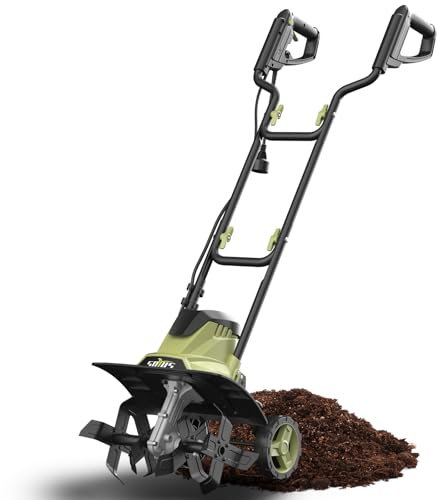 SOYUS Motoculteur électrique de 35,6 cm - 12 A - Motoculteur filaire pour jardinage, jardin avec poignée pliable, 4 dents en acier à roues pour pelouse, cour, sol