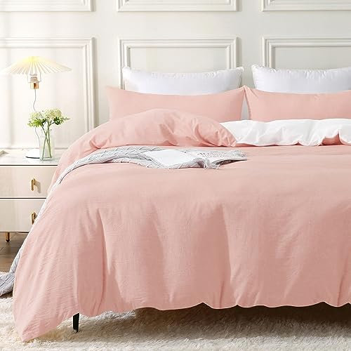 MILDLY Housse de Couette 240x260 Coton Rose, 100% Coton Lavé, Certifié Oeko-TEX, Parure de Housse de Couette avec Fermeture Éclair, Parure de Lit 240x260 Coton avec 2 Taie d'oreiller 65x65 cm